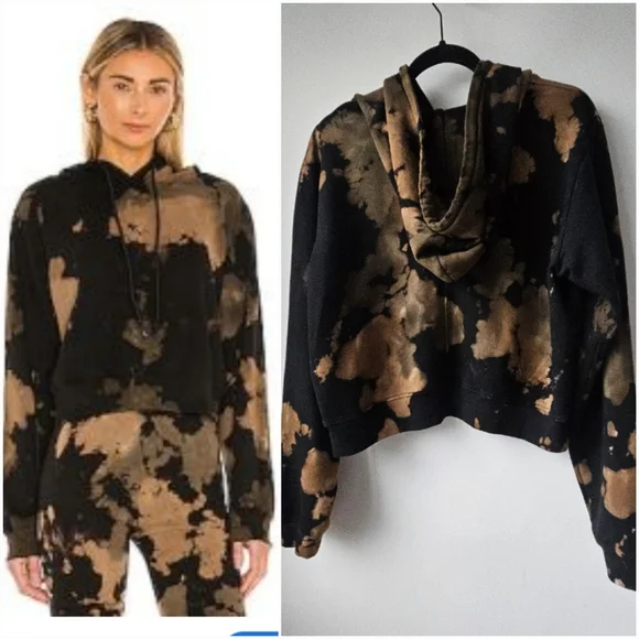 Cotton Citizen Black Brown Hues Tie-Dye Cropped Hooded Sweatshirt - Picture 1 of 15